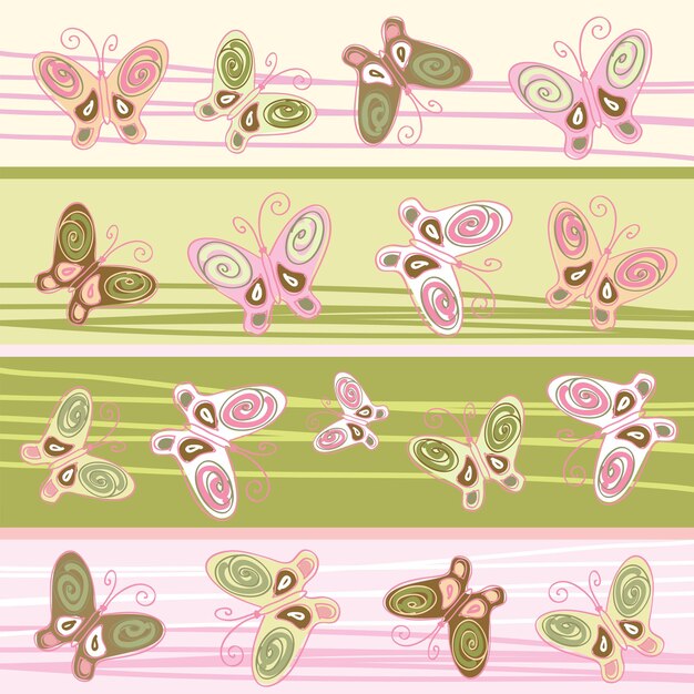 Vector pattern with strip and butterflies.
