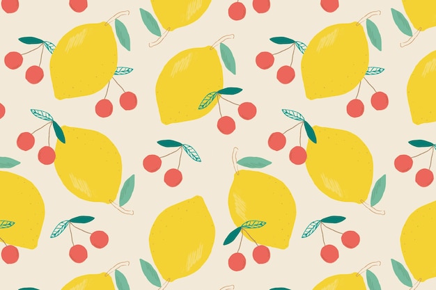 Free Vector vector seamless lemon cherry pattern pastel background