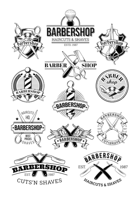 Vector set of barbershop logos, signage