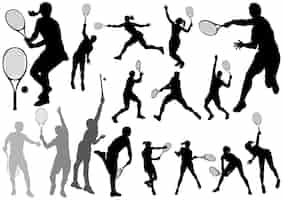 Free vector vector tennis players silhouette illustration set isolated on a white background.