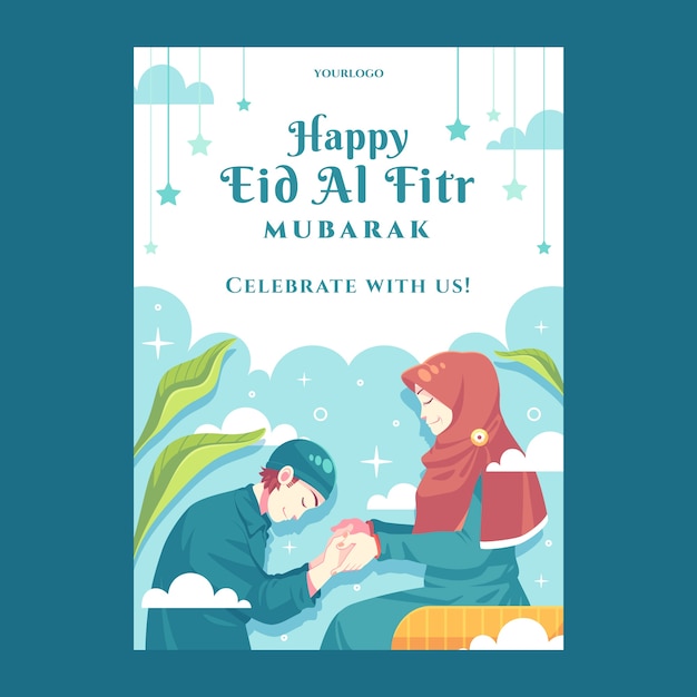 Vertical poster template for islamic eid al-fitr celebration