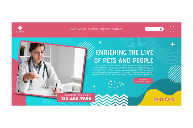 Free Vector veterinary landing page template