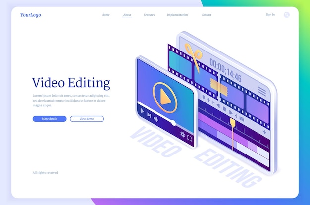 Free Vector video editing banner software for montage movie application