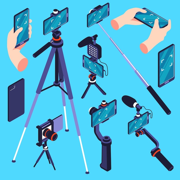 Free Vector video and photo shooting isometric set