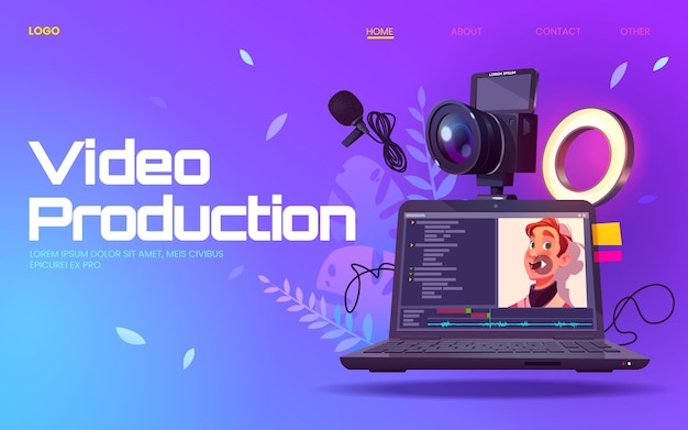 Free vector video production landing page