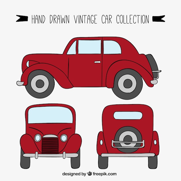 Free Vector views of hand drawn vintage car 