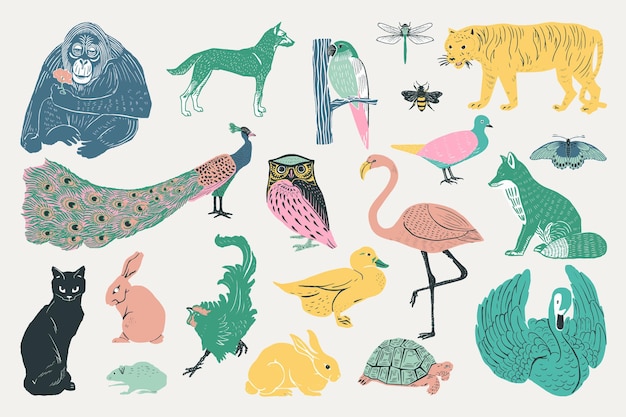 Free vector vintage animals illustration collection
