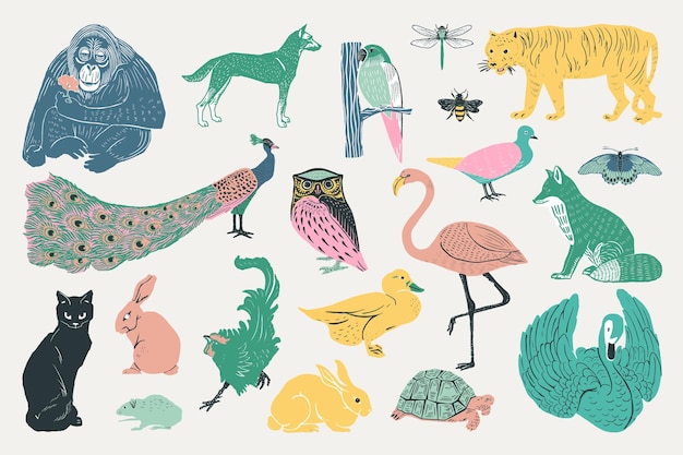 Free Vector vintage animals illustration collection