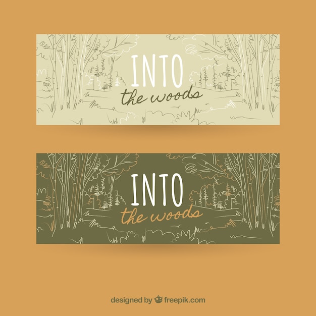 Free vector vintage banners with sketches of forest