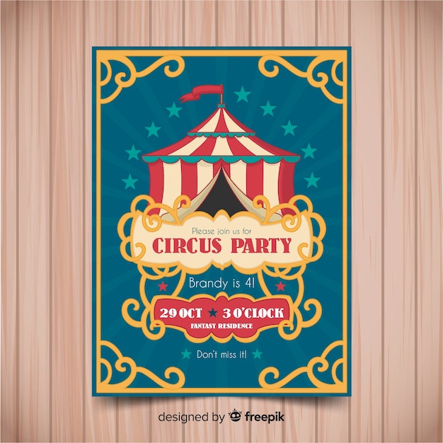 Vintage circus party invitation card template