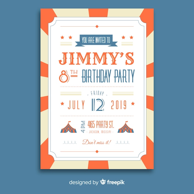 Free Vector vintage circus party invitation card