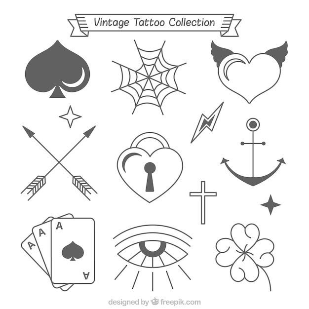 Free Vector vintage collection of beautiful tattoos