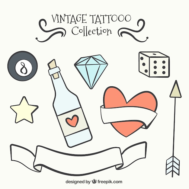 Free Vector vintage collection of beautiful tattoos