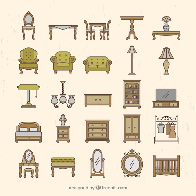 Free Vector vintage furniture collection