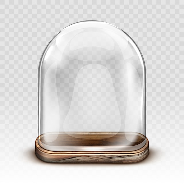 Free Vector vintage glass dome and wooden tray realistic