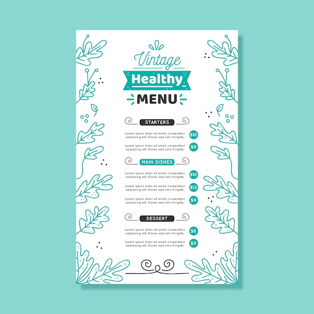 Vintage healthy food menu template