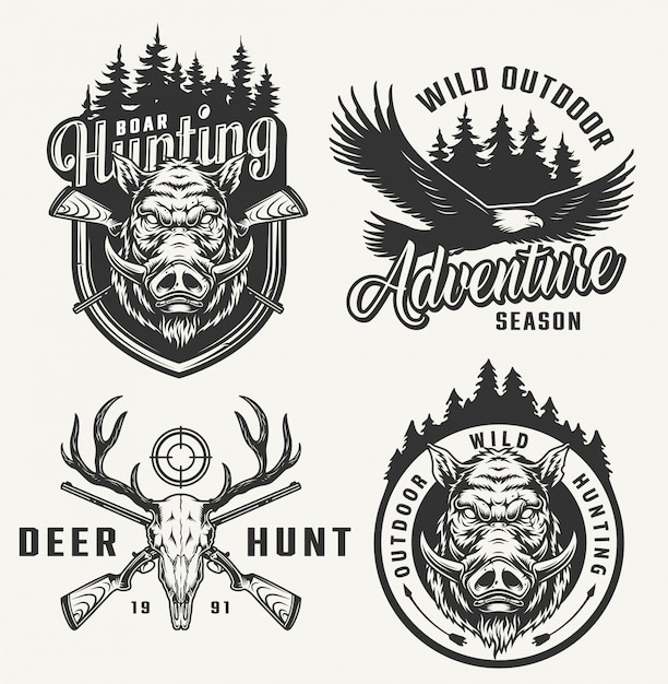 Free Vector vintage hunting club badges