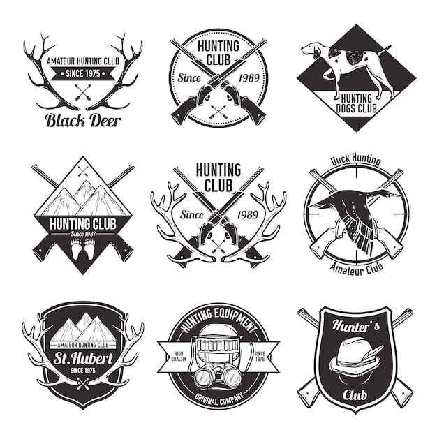 Free Vector vintage hunting labels set