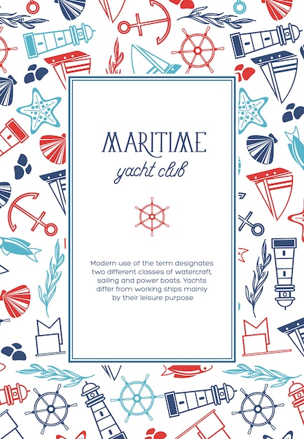 Free Vector vintage marine template with text in oval frame and hand drawn nautical elements