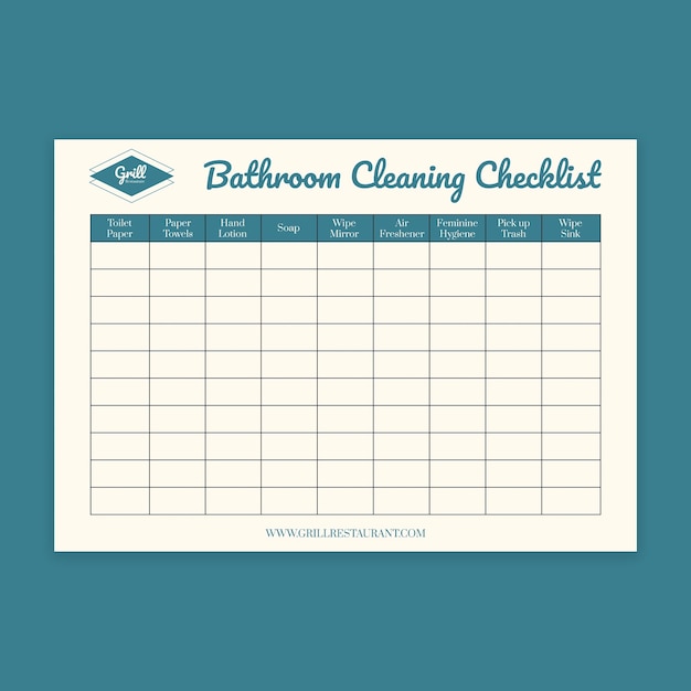 Vintage mid-century restaurant bathroom cleaning check list