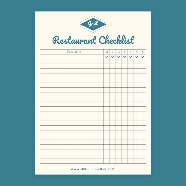 Vintage mid-century restaurant check list