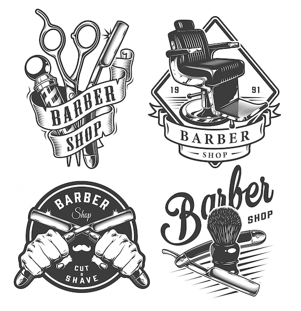 Free vector vintage monochrome barbershop emblems