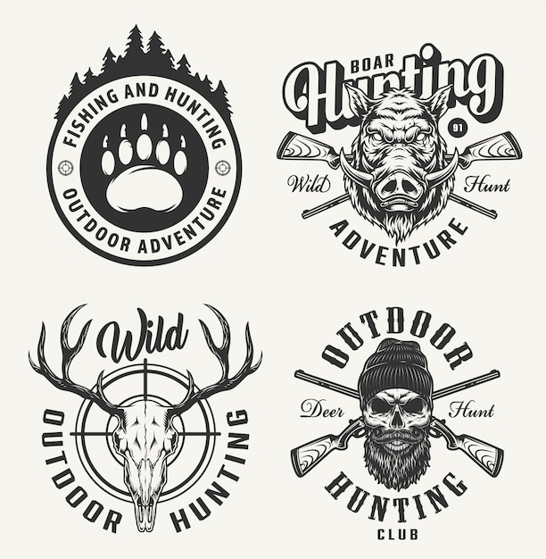 Free Vector vintage monochrome hunting badges