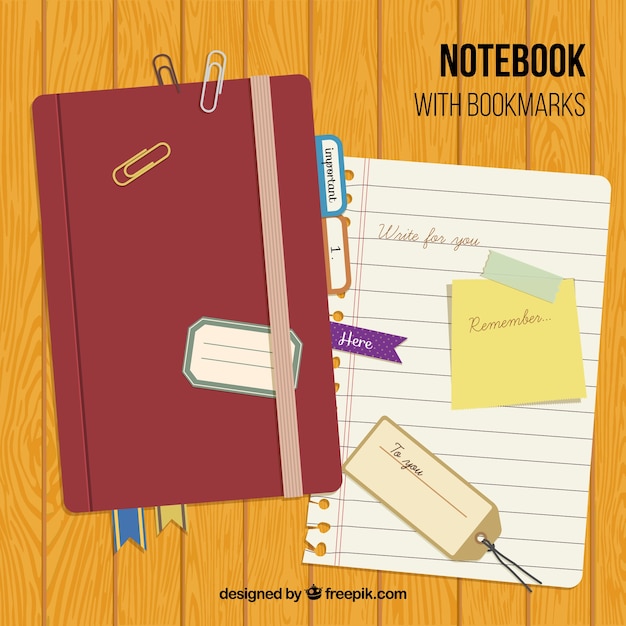 Free vector vintage notebook with accessories