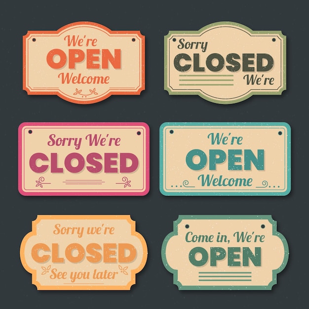 Free Vector vintage open and closed signboard collection