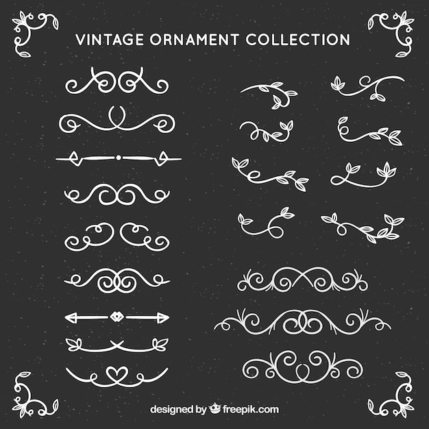 Free vector vintage ornament collection with blackboard style