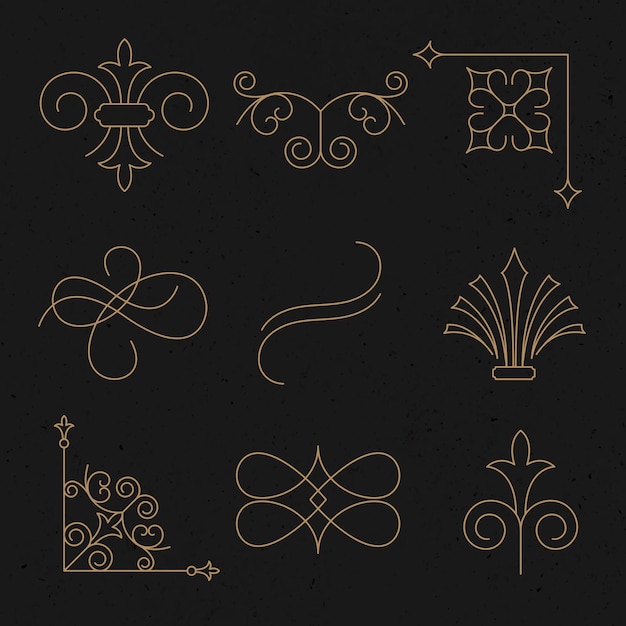Free vector vintage ornament vector set in luxury gold