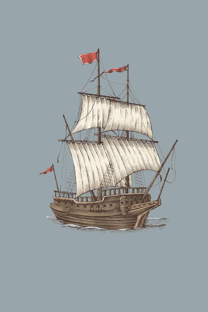 Free Vector vintage sailing wooden pirate boat 