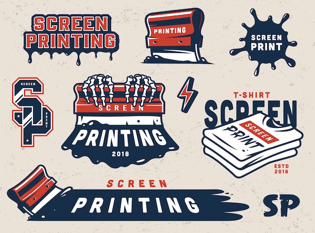 Free Vector vintage screen printing badges set