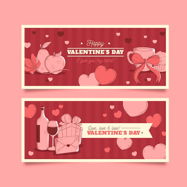 Free Vector vintage valentines day banners