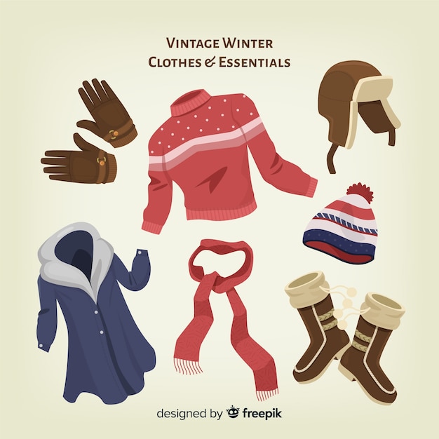 Free vector vintage winter clothes and essentials