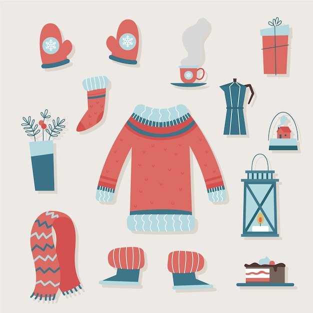 Free vector vintage winter clothes & essentials