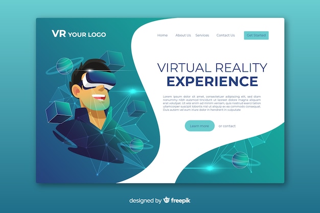 Free Vector virtual reality landing page template