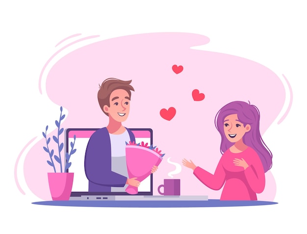 Free Vector virtual relationships online dating cartoon illustration