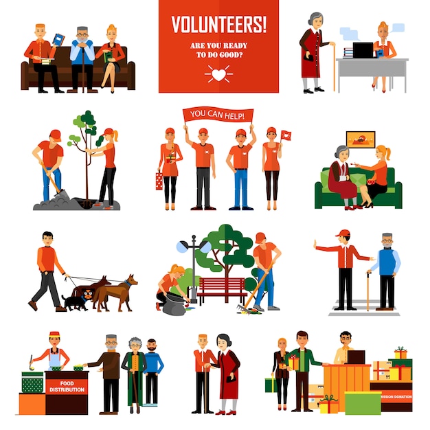 Free Vector volunteers people decorative icons set