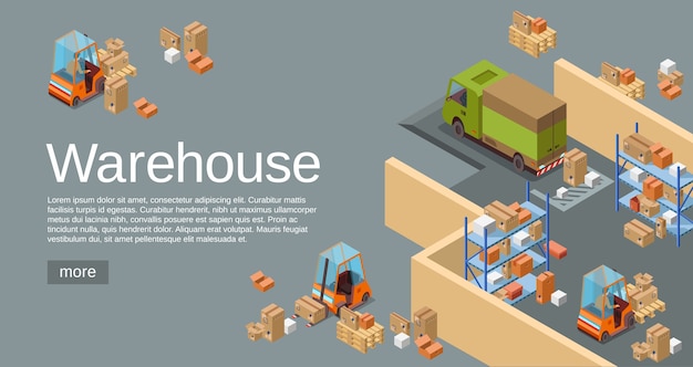 Free Vector warehouse isometric 3d of logistics transport and delivery vehicles. 