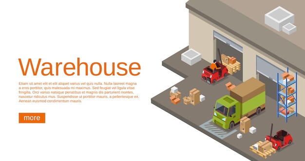 Free Vector warehouse isometric 3d of storehouse and logistics transport for web site