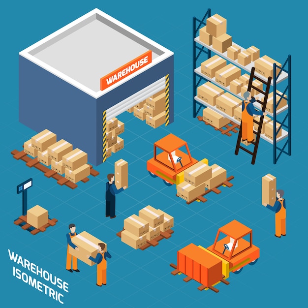 Free Vector warehouse isometric icons concept