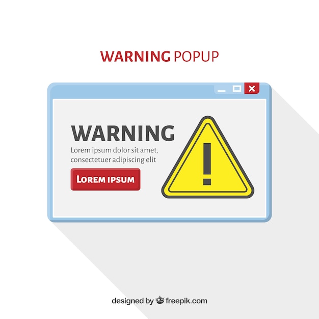 Free vector warning pop up template with flat design