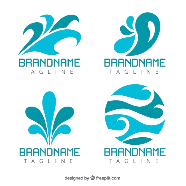 Water logos collection for companies in flat style