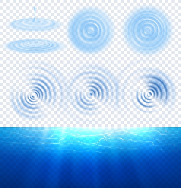 Free Vector water ripple effects realistic icon set top view and sideways with transparent background