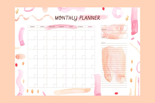 Free Vector watercolor 2024 monthly planner template