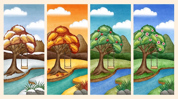 Free Vector watercolor 4 seasons illustration