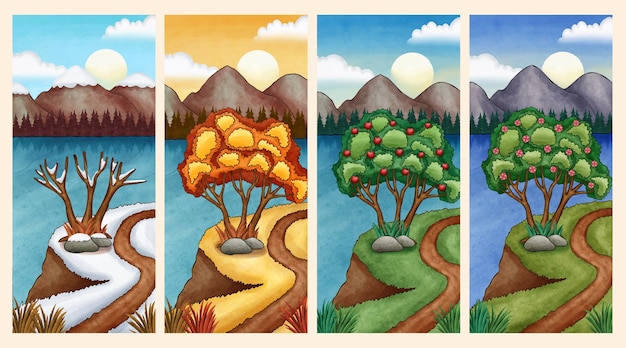 Free Vector watercolor 4 seasons illustration