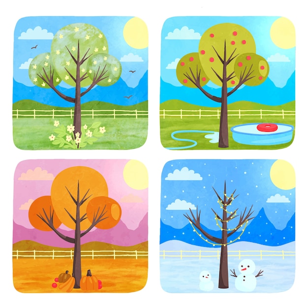 Free vector watercolor 4 seasons illustration