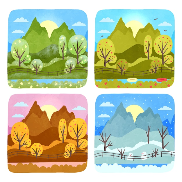 Free vector watercolor 4 seasons illustration